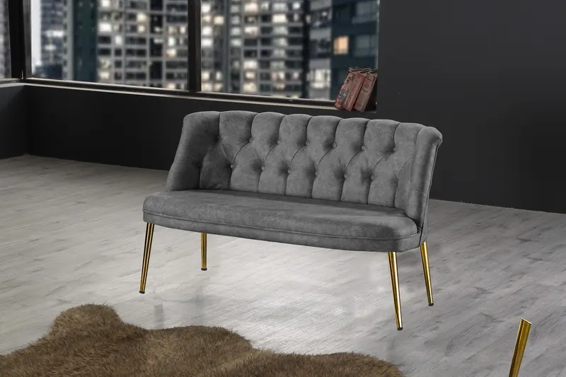 Canapea fixă 2 locuri Roma metal auriu, Diverse culori, 118x48x80 cm - Gri