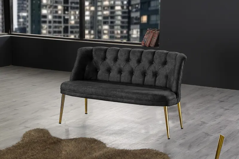 Canapea fixă 2 locuri Roma metal auriu, Diverse culori, 118x48x80 cm - Fumuriu