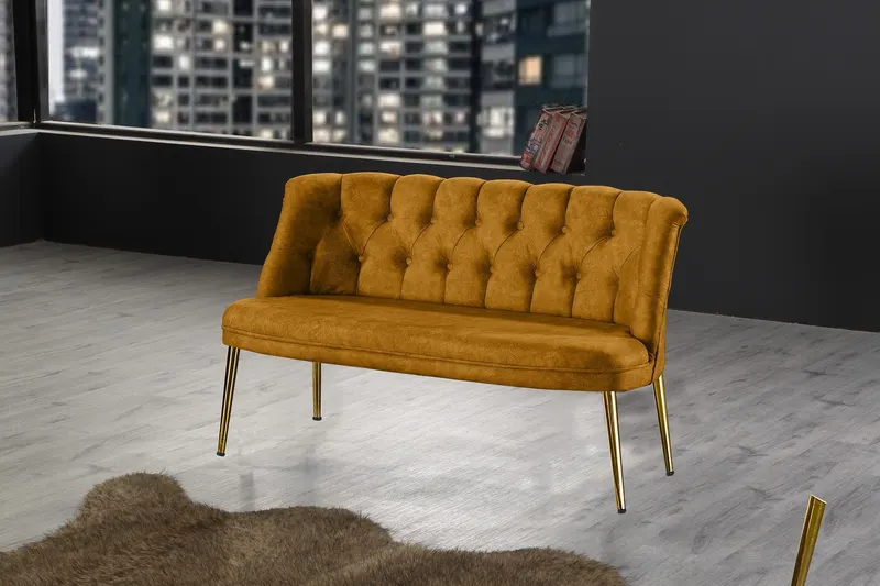 Canapea fixă 2 locuri Roma metal auriu, Diverse culori, 118x48x80 cm - Muștar