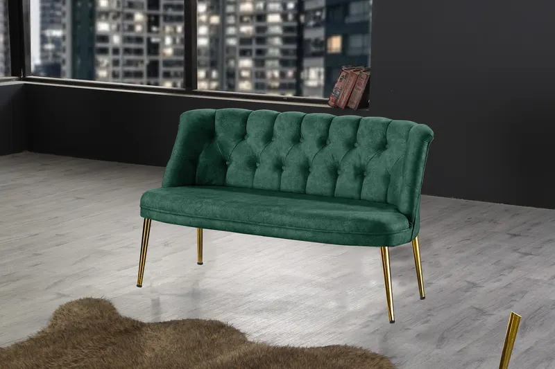 Canapea fixă 2 locuri Roma metal auriu, Diverse culori, 118x48x80 cm - Verde marin