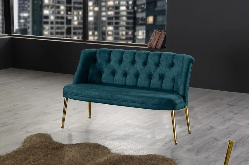 Canapea fixă 2 locuri Roma metal auriu, Diverse culori, 118x48x80 cm - Albastru petrol