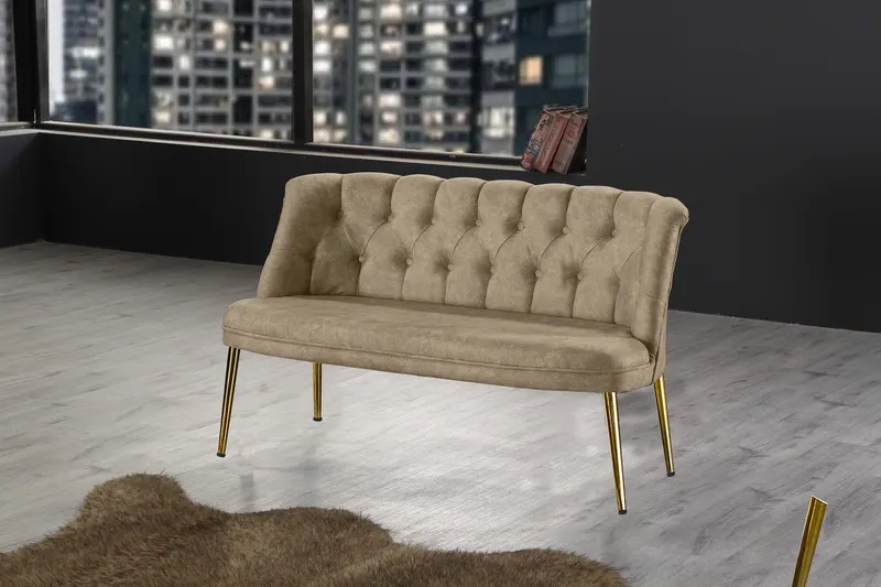 Canapea fixă 2 locuri Roma metal auriu, Diverse culori, 118x48x80 cm - Maro deschis