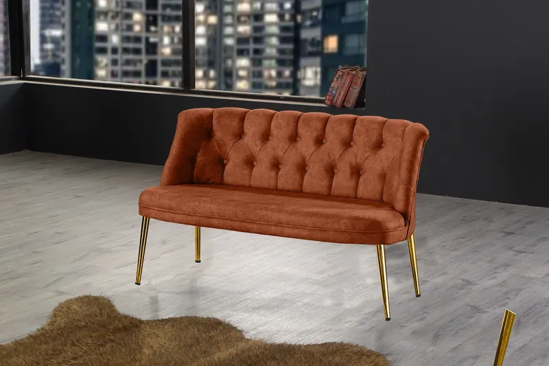 Canapea fixă 2 locuri Roma metal auriu, Diverse culori, 118x48x80 cm - Roșu cărămiziu