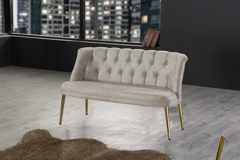 Canapea fixă 2 locuri Roma metal auriu, Diverse culori, 118x48x80 cm - Crem
