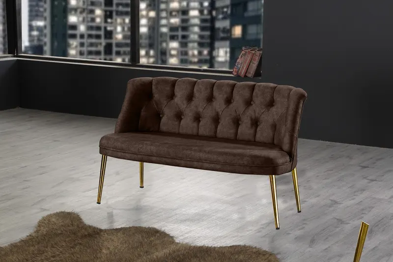Canapea fixă 2 locuri Roma metal auriu, Diverse culori, 118x48x80 cm - Maro
