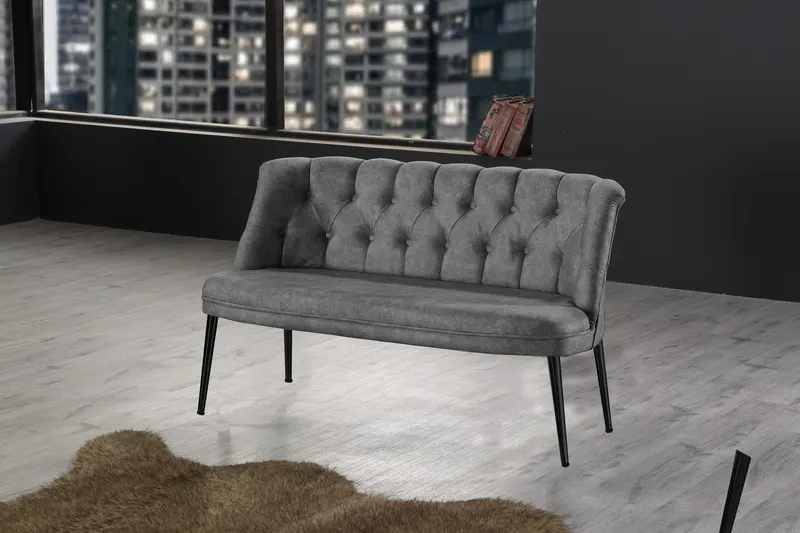 Canapea fixă 2 locuri Roma metal negru, Diverse culori, 118x48x80 cm - Gri