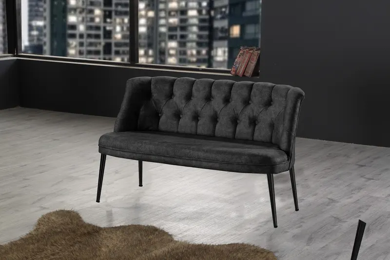Canapea fixă 2 locuri Roma metal negru, Diverse culori, 118x48x80 cm - Fumuriu