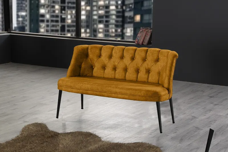 Canapea fixă 2 locuri Roma metal negru, Diverse culori, 118x48x80 cm - Muștar