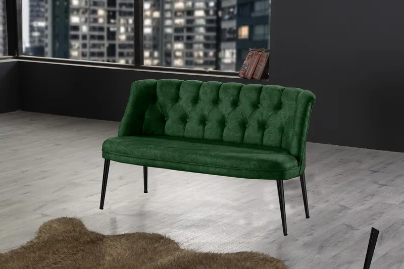 Canapea fixă 2 locuri Roma metal negru, Diverse culori, 118x48x80 cm - Kaki