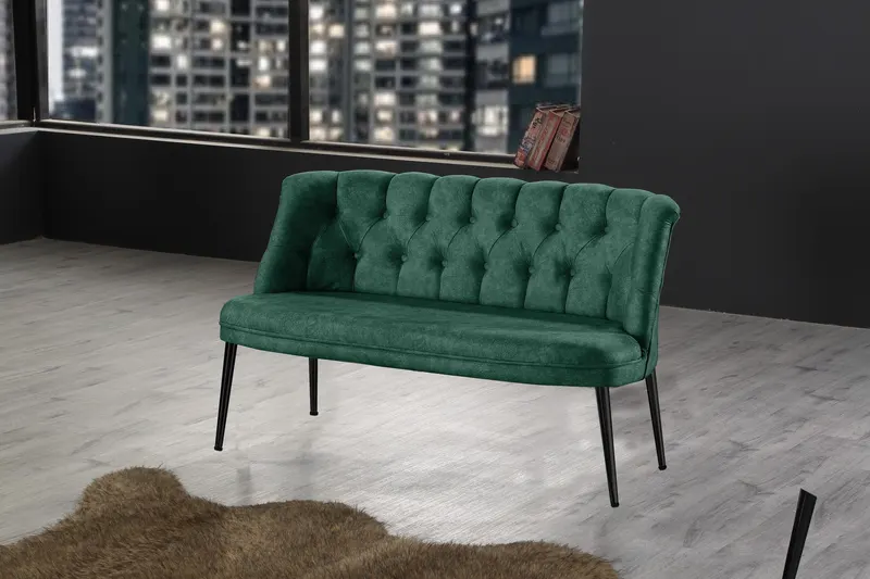 Canapea fixă 2 locuri Roma metal negru, Diverse culori, 118x48x80 cm - Verde marin