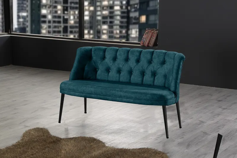 Canapea fixă 2 locuri Roma metal negru, Diverse culori, 118x48x80 cm - Albastru petrol