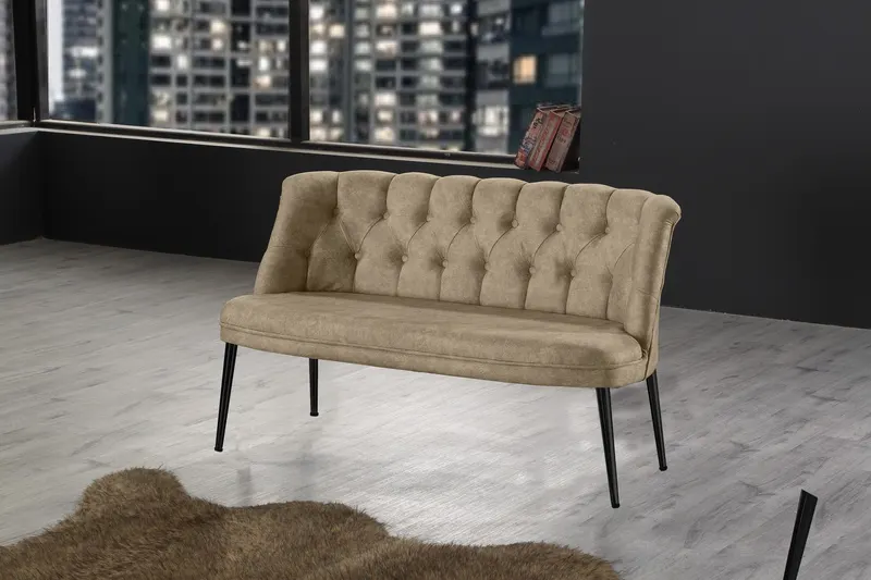 Canapea fixă 2 locuri Roma metal negru, Diverse culori, 118x48x80 cm - Maro deschis