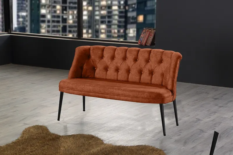 Canapea fixă 2 locuri Roma metal negru, Diverse culori, 118x48x80 cm - Roșu cărămiziu