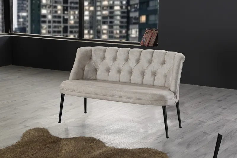 Canapea fixă 2 locuri Roma metal negru, Diverse culori, 118x48x80 cm - Crem