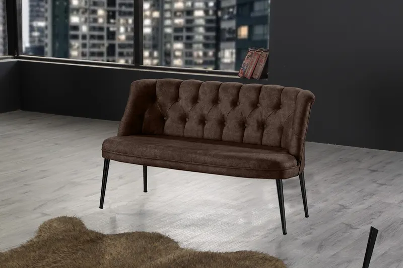 Canapea fixă 2 locuri Roma metal negru, Diverse culori, 118x48x80 cm - Maro