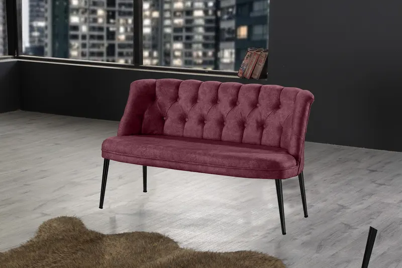 Canapea fixă 2 locuri Roma metal negru, Diverse culori, 118x48x80 cm - Roz pudrat