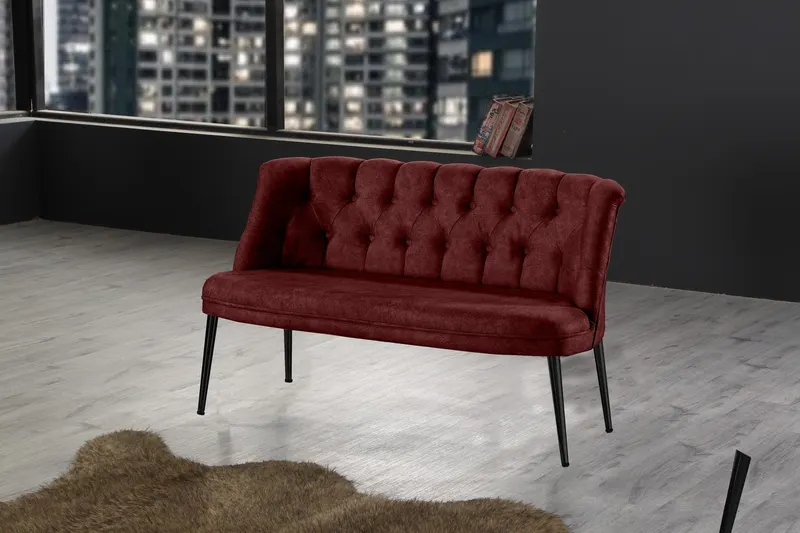 Canapea fixă 2 locuri Roma metal negru, Diverse culori, 118x48x80 cm - Bordo