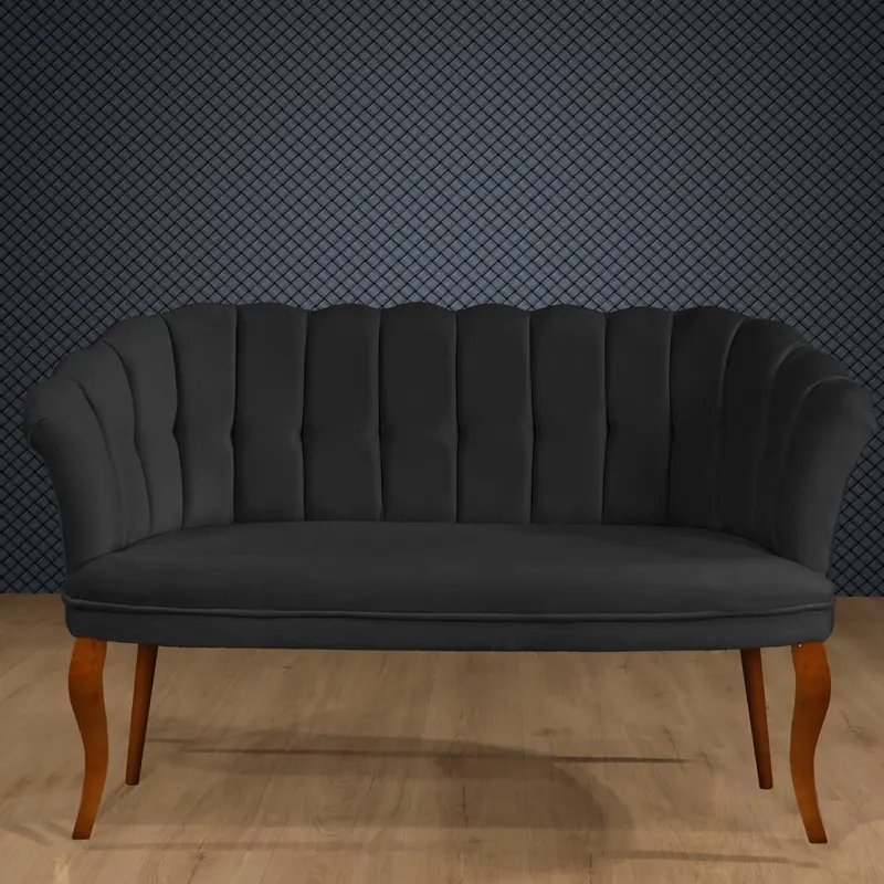 Canapea fixă 2 locuri Daisy lemn nuc, Diverse culori, 103x44x51 cm - Fumuriu