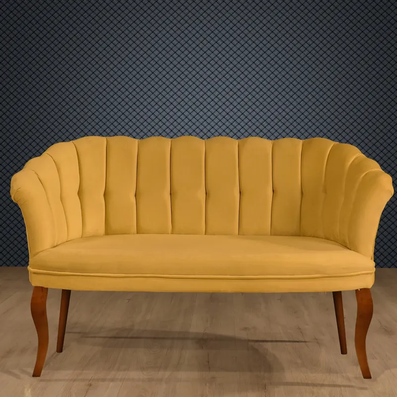 Canapea fixă 2 locuri Daisy lemn nuc, Diverse culori, 103x44x51 cm - Muștar