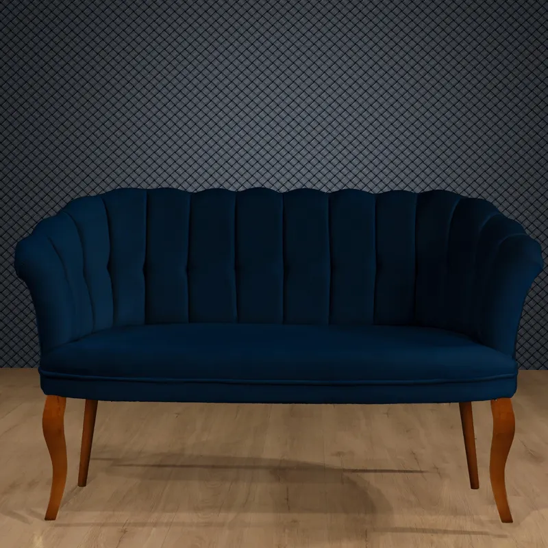 Canapea fixă 2 locuri Daisy lemn nuc, Diverse culori, 103x44x51 cm - Albastru închis
