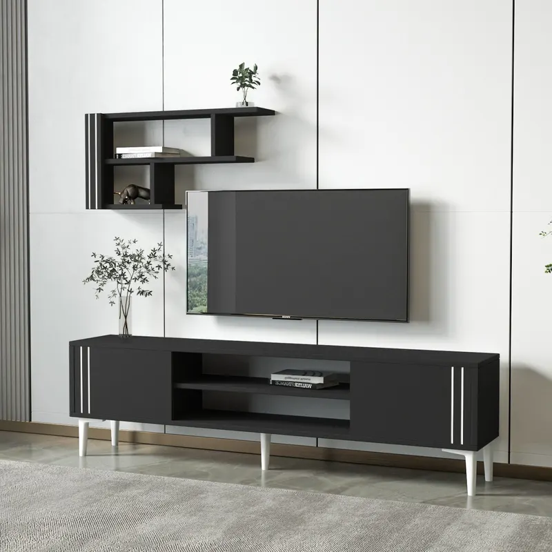 Comodă TV Snow Set, Diverse culori, 140x30x45 cm - Antracit