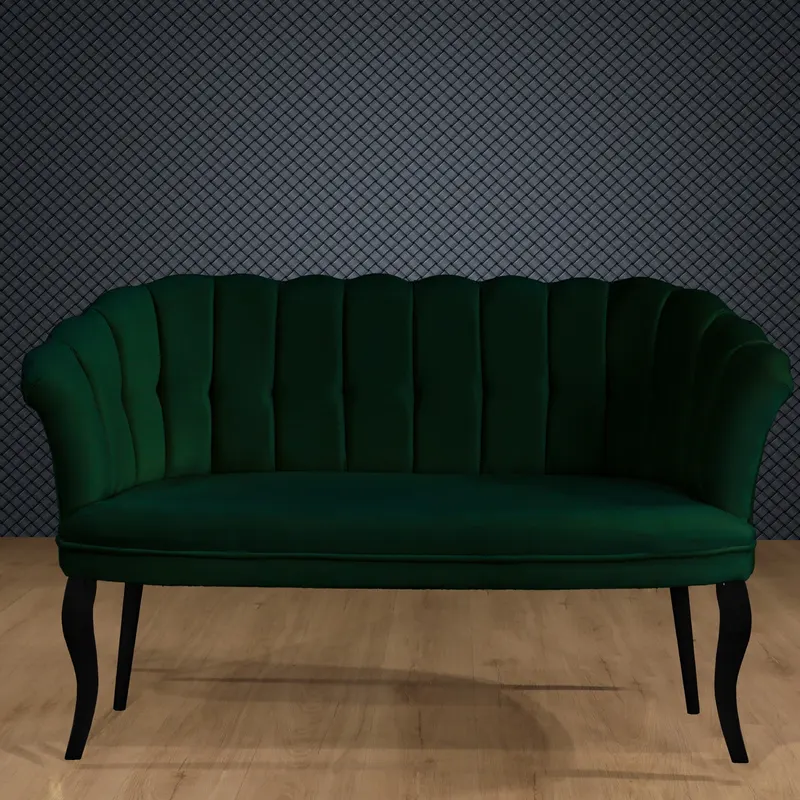 Canapea fixă 2 locuri Daisy lemn negru, Diverse culori, 103x44x51 cm - Verde