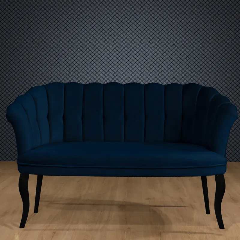 Canapea fixă 2 locuri Daisy lemn negru, Diverse culori, 103x44x51 cm - Albastru închis