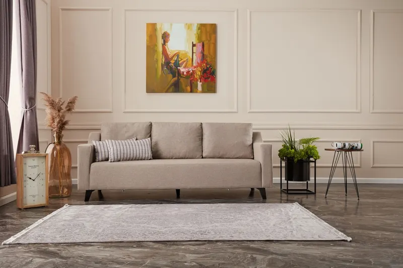 Canapea extensibilă 3 locuri Doga 3-Seat, Diverse culori, 230x90x74 cm - Crem