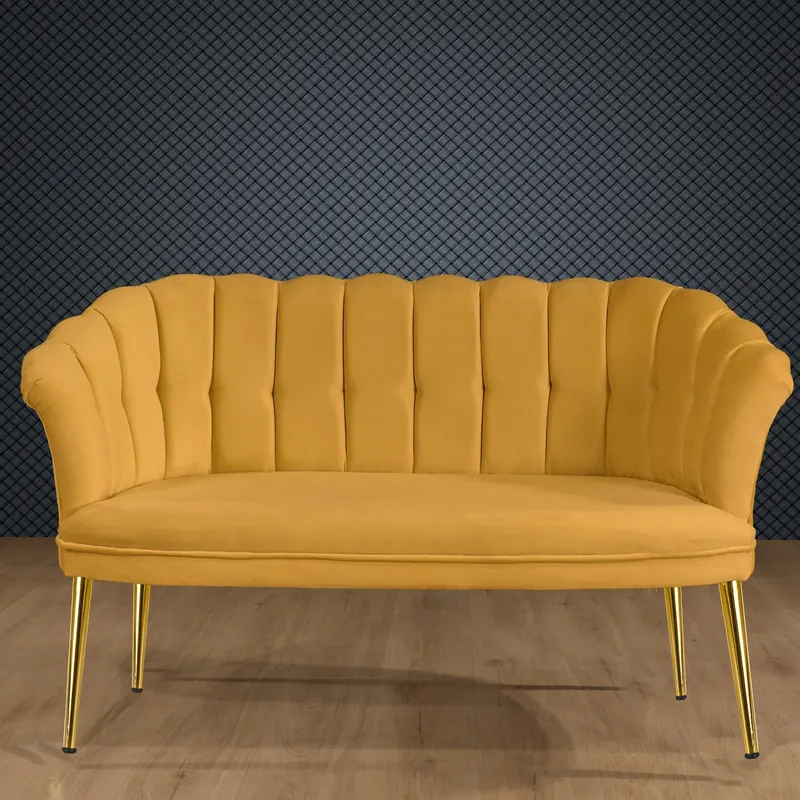 Canapea fixă 2 locuri Daisy metal auriu, Diverse culori, 103x44x51 cm - Muștar