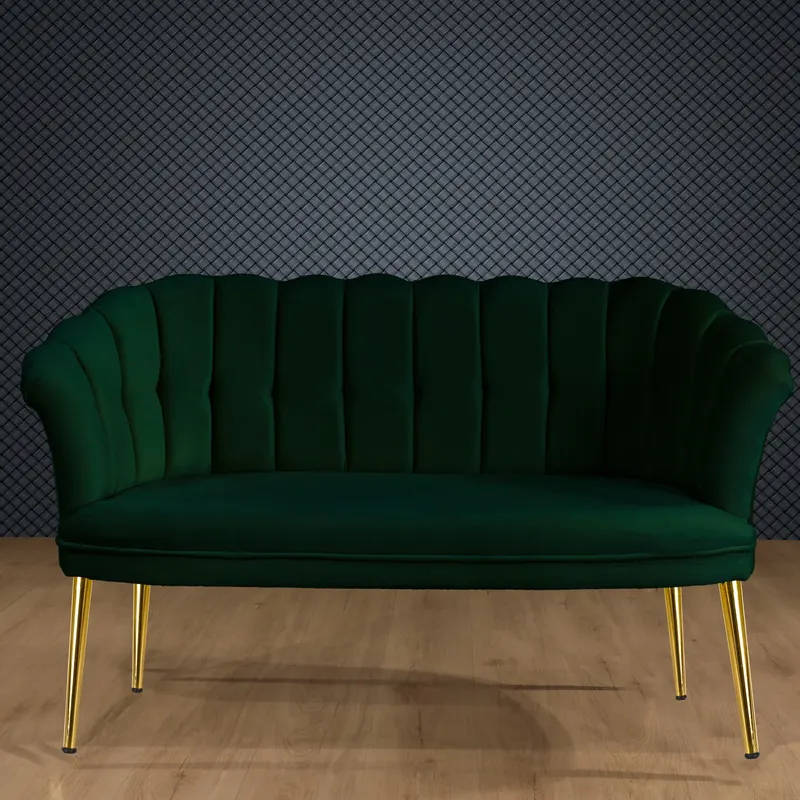 Canapea fixă 2 locuri Daisy metal auriu, Diverse culori, 103x44x51 cm - Verde