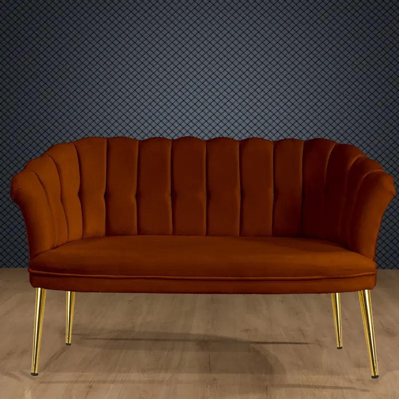 Canapea fixă 2 locuri Daisy metal auriu, Diverse culori, 103x44x51 cm - Roșu cărămiziu