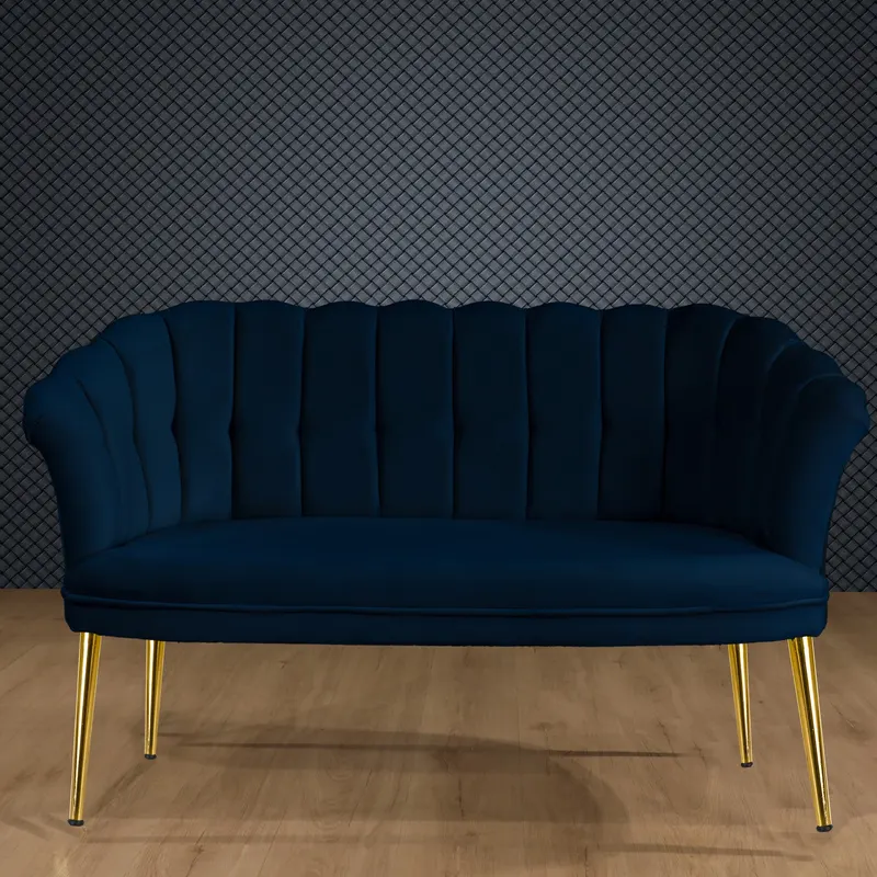 Canapea fixă 2 locuri Daisy metal auriu, Diverse culori, 103x44x51 cm - Albastru închis
