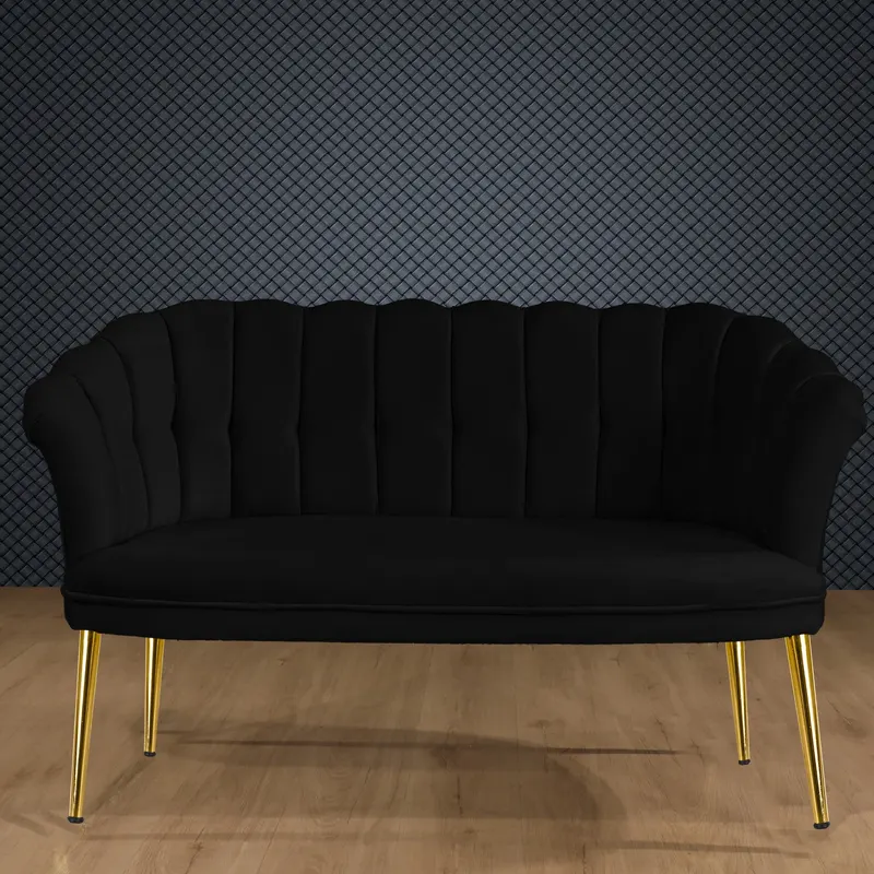 Canapea fixă 2 locuri Daisy metal auriu, Diverse culori, 103x44x51 cm - Negru