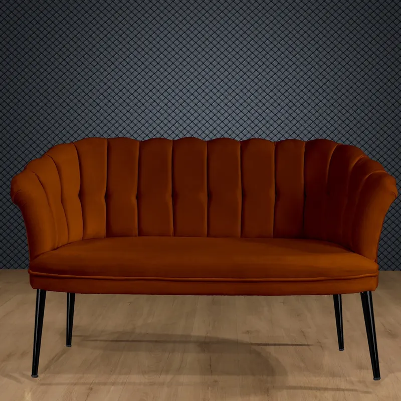 Canapea fixă 2 locuri Daisy metal negru, Diverse culori, 103x44x51 cm - Roșu cărămiziu