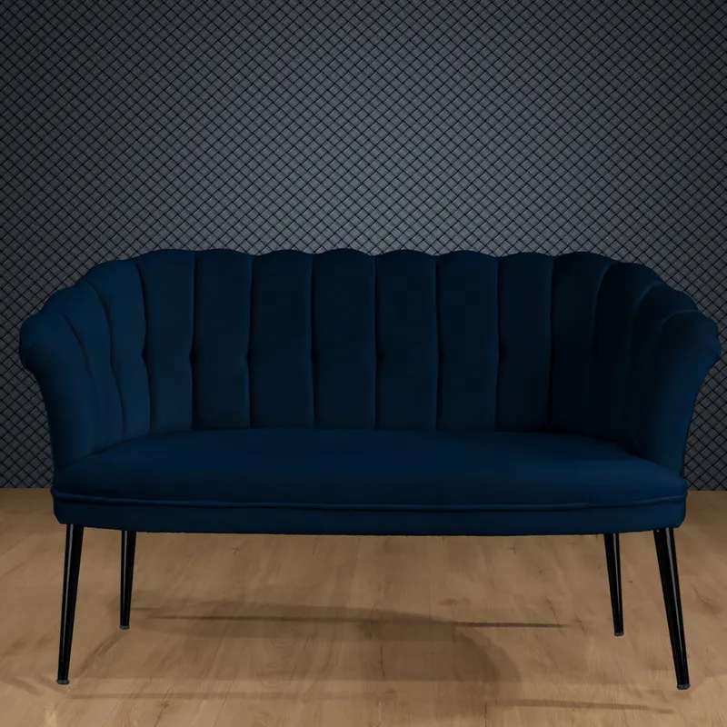 Canapea fixă 2 locuri Daisy metal negru, Diverse culori, 103x44x51 cm - Albastru închis