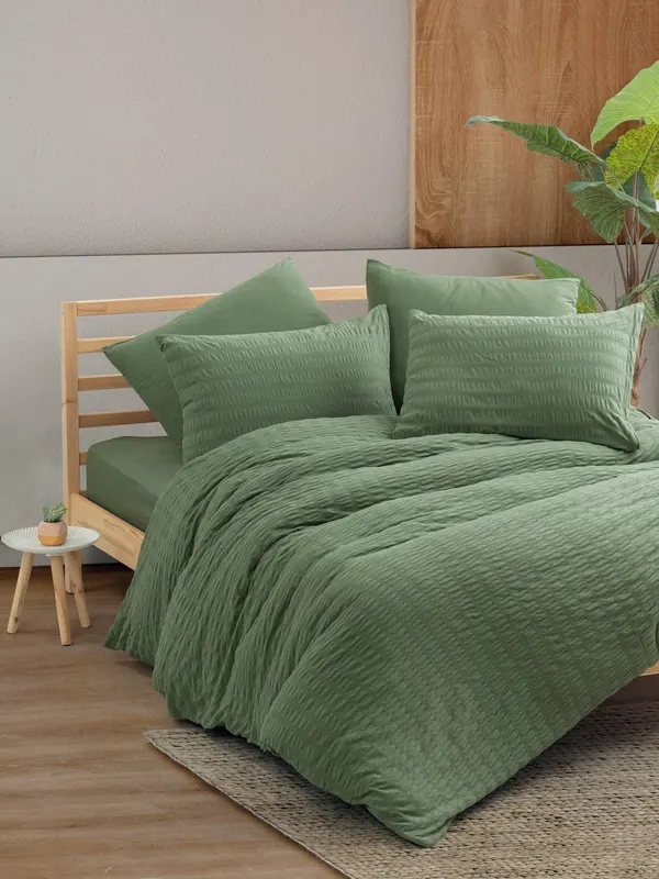 Set lenjerie de pat dublă Crepe, Diverse culori, 200x220 cm - Verde