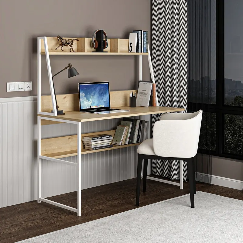 Birou Majestic, Diverse culori, 120x60x140 cm - Stejar - Alb