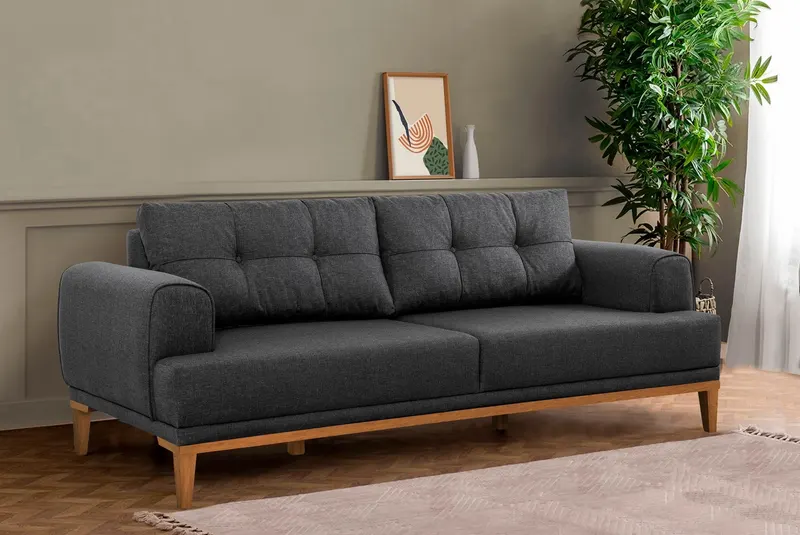 Canapea fixă 3 locuri Vina 3, Diverse culori, 223x94x82 cm - Antracit - Pin atlantic