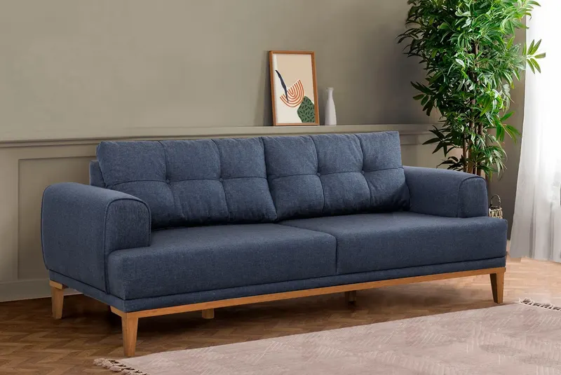 Canapea fixă 3 locuri Vina 3, Diverse culori, 223x94x82 cm - Albastru închis - Pin atlantic
