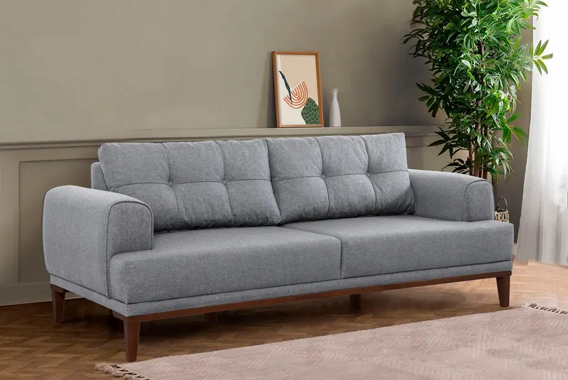 Canapea fixă 3 locuri Vina 3, Diverse culori, 223x94x82 cm - Gri - Nuc