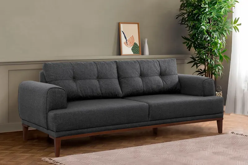 Canapea fixă 3 locuri Vina 3, Diverse culori, 223x94x82 cm - Antracit - Nuc