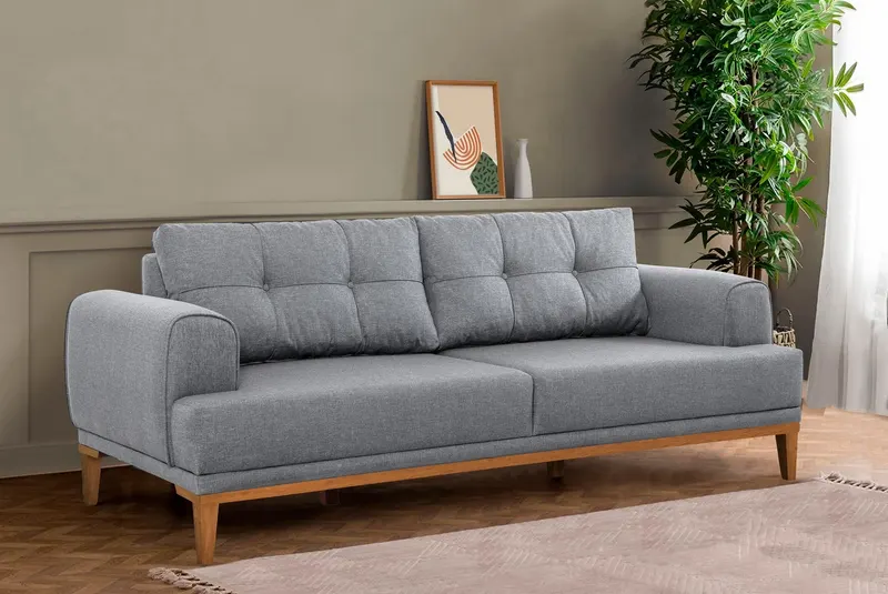 Canapea fixă 3 locuri Vina 3, Diverse culori, 223x94x82 cm - Gri - Pin atlantic