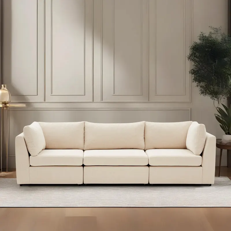 Canapea fixă 3 locuri Mottona 3-Seat, Diverse culori, 90x90x84 cm - Crem