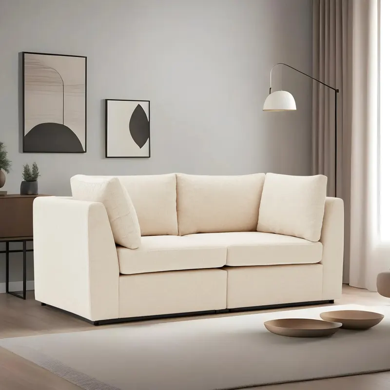 Canapea fixă 2 locuri Mottona 2-Seat, Diverse culori, 90x90x84 cm - Crem