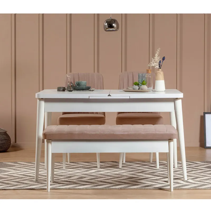 Masă extensibilă cu scaune 4 bucăți Vina 0900, Diverse culori, 130x80x77 cm - Alb - Piatră