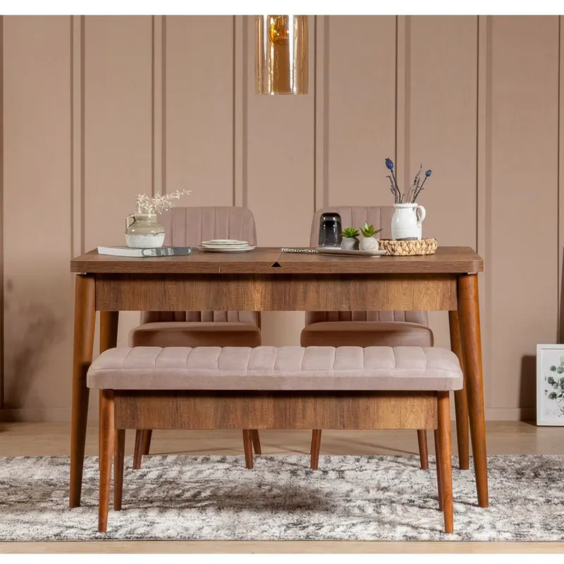 Masă extensibilă cu scaune 4 bucăți Vina 0900, Diverse culori, 130x80x77 cm - Nuc - Piatră