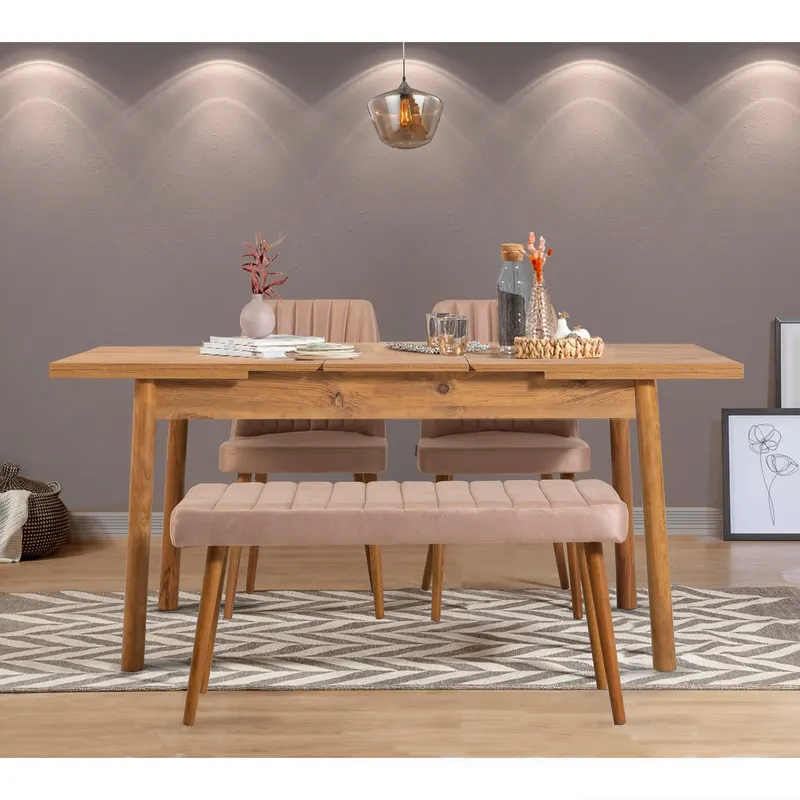 Masă extensibilă cu scaune 4 bucăți Santiago Atlantice, Diverse culori, 120x75x77 cm - Pin atlantic - Piatră