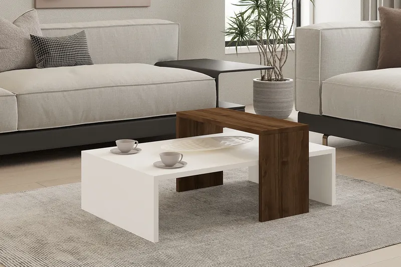 Măsuță de cafea Glow, Diverse culori, 80x50x32 cm - Nuc - Alb