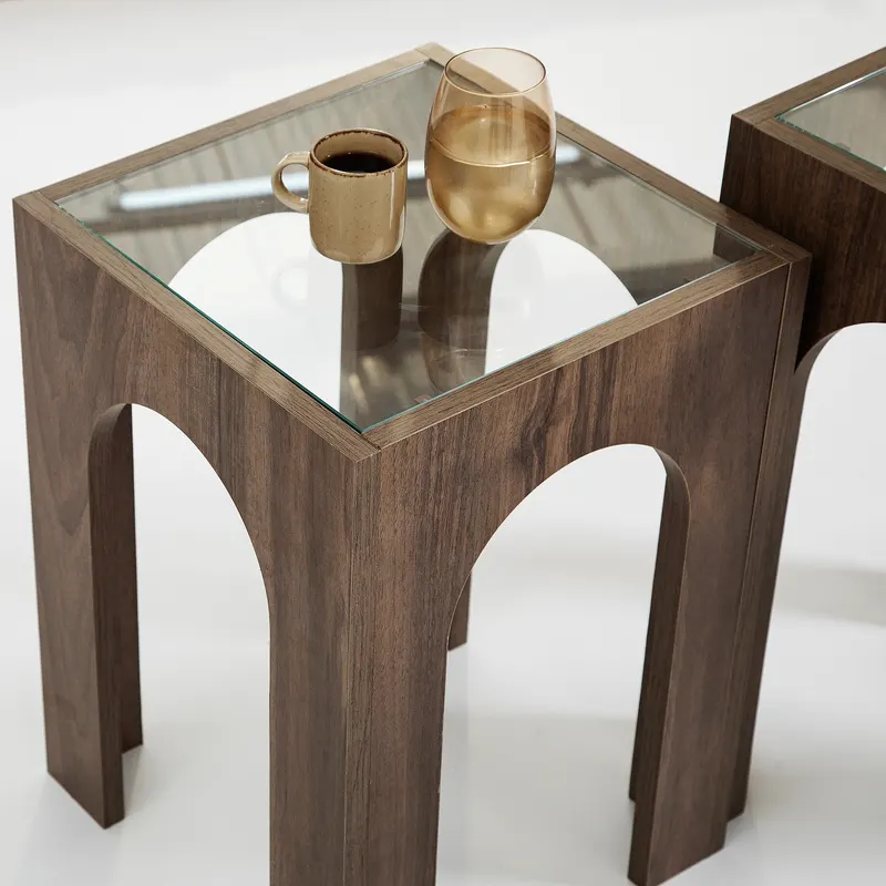 Măsuță de cafea Seine Set, Diverse culori - Transparent - Nuc