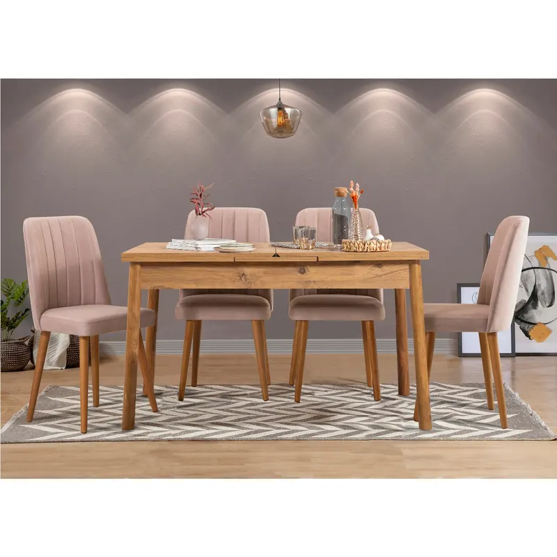 Masă extensibilă cu scaune Santiago, Diverse culori, Diverse configurații, 120x75x77 cm - Pin atlantic - Piatră / 5 bucăți